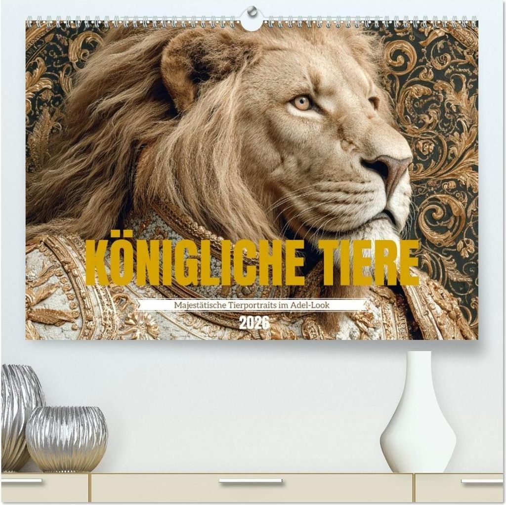 KÖNIGLICHE TIERE - Majestätische Tierportraits im Adel-Look (hochwertiger Premium Wandkalender 2026 DIN A2 quer), Kunstdruck in Hochglanz