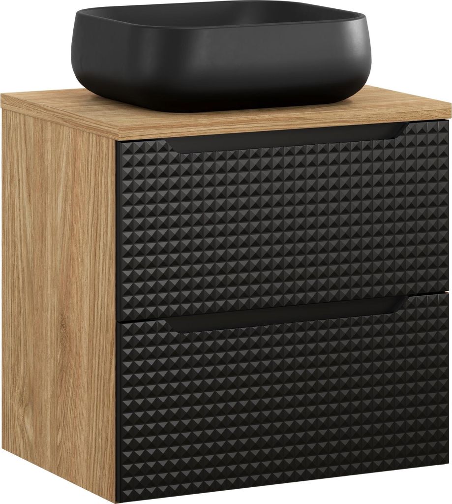 Badezimmerschrank 60 Cm Schwarz Mit Arbeitsplatte Und Sockelwaschtisch Nika