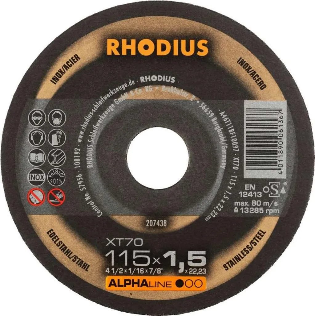 Set 10 Dischi Taglio Rhodius XT70 115 x 1.5mm | Qualità Tedesca Garantita