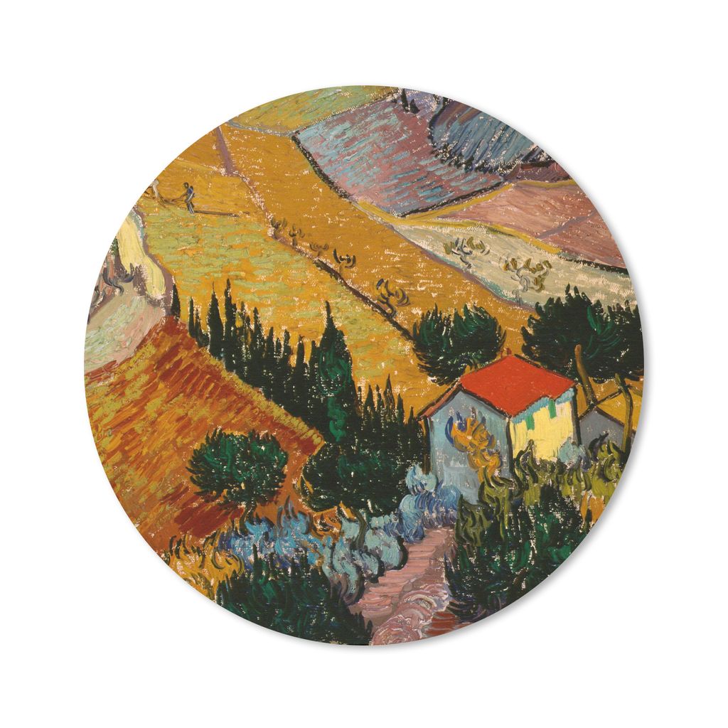 MuchoWow Mauspad Mousepad Landschaft mit einem Haus und einem Ackerbauern - Vincent van Gogh 50x50 cm - Mousepads - Maus Mat - Pad - Mausunterlag...