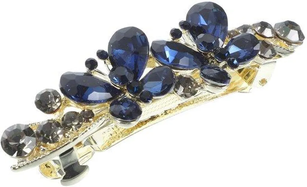 Barrette cheveux bleu avec strass et pince de sécurité antiglisse