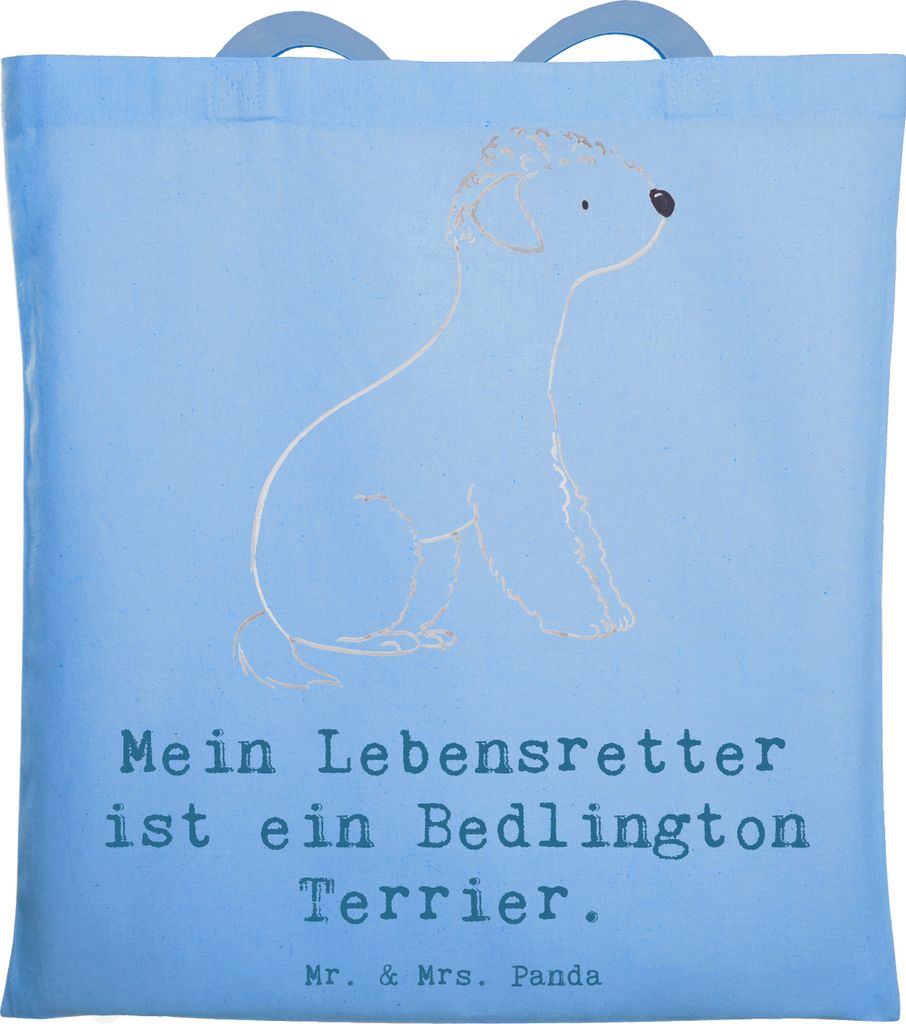 Mr. & Mrs. Panda Tote Bag Bedlington Terrier Lebensretter - Sky Blue - Geschenk, Jutebeutel, Shopping Tasche, Laptoptasche, Stoffbeutel