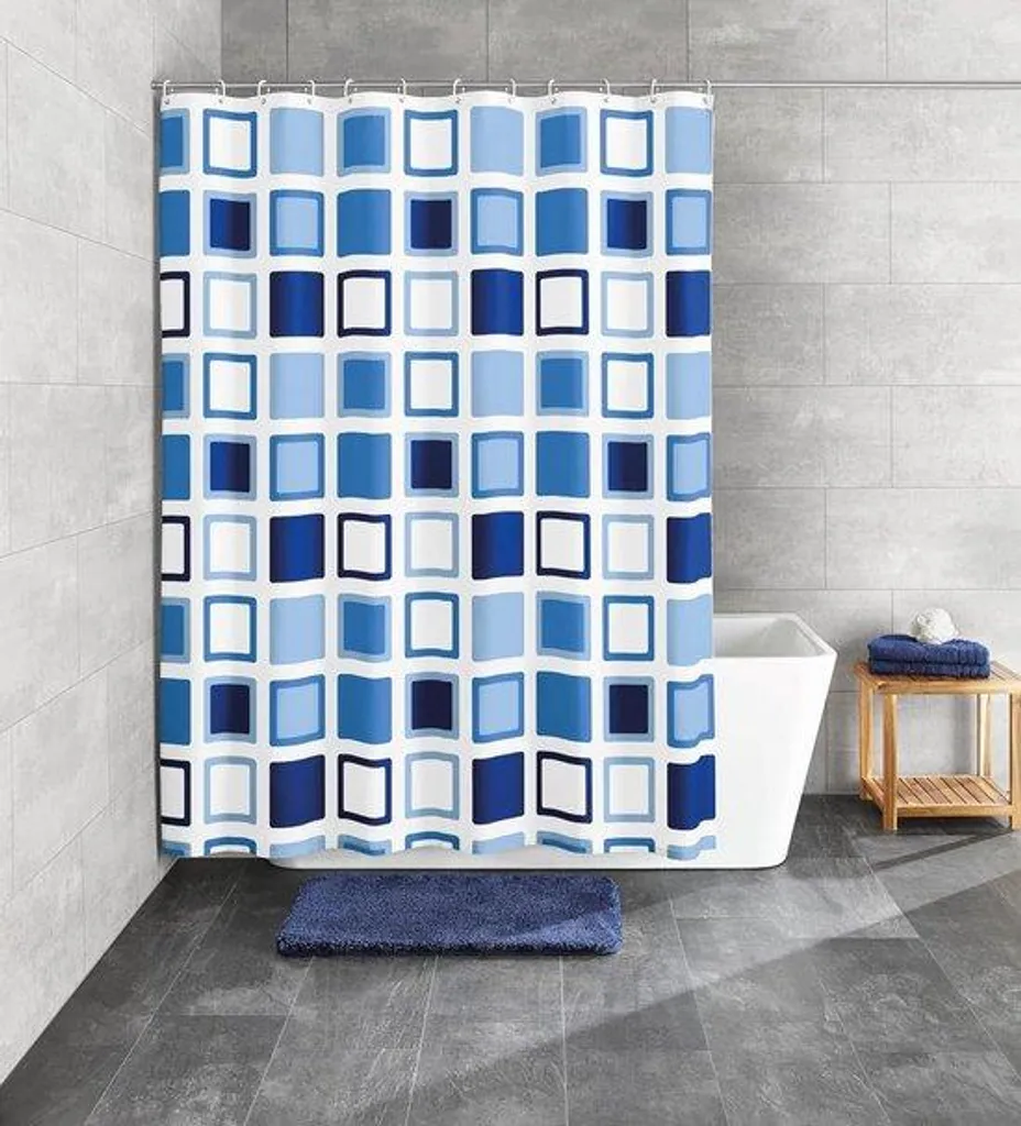 Rideau de douche 180 x 200 cm Azur anti-moisissure pour sol toujours sec
