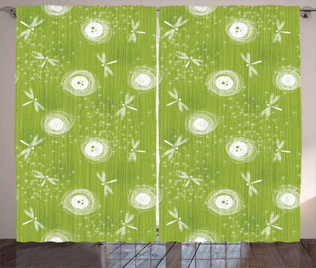 ABAKUHAUS Libelle Rustikaler Vorhang, Dandelion Sketchy, Wohnzimmer Universalband Gardinen mit Schlaufen und Haken, 280 x 245 cm, Lime Green Creme