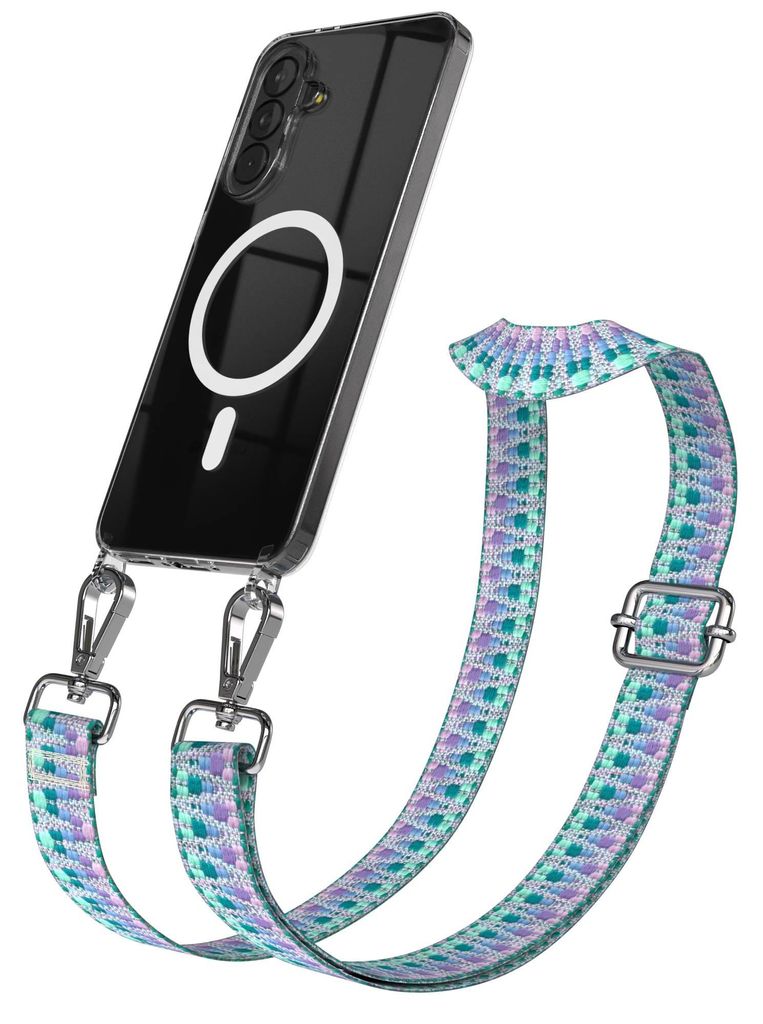 EAZY CASE - Handykette mit MagSafe Hülle für Samsung Galaxy A37, Handyband Mix Style, Karabiner Silber, Umhängeband in Bunt