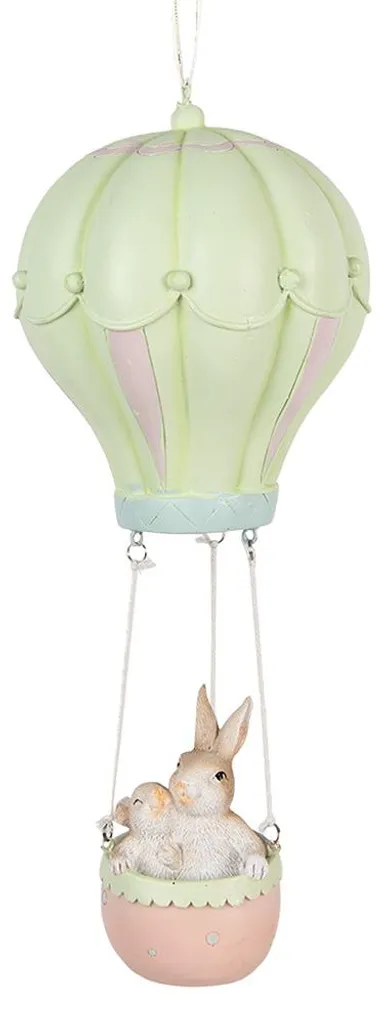 Clayre & Eef Pendentif de Pâques Lapin Beige et Vert Ø 14x34 cm 6PR4488