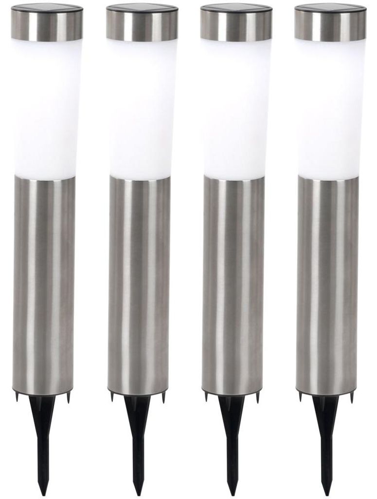 4er Set LED Solarleuchte, Edelstahl, Erdspieß, H 56 cm Produktbild 