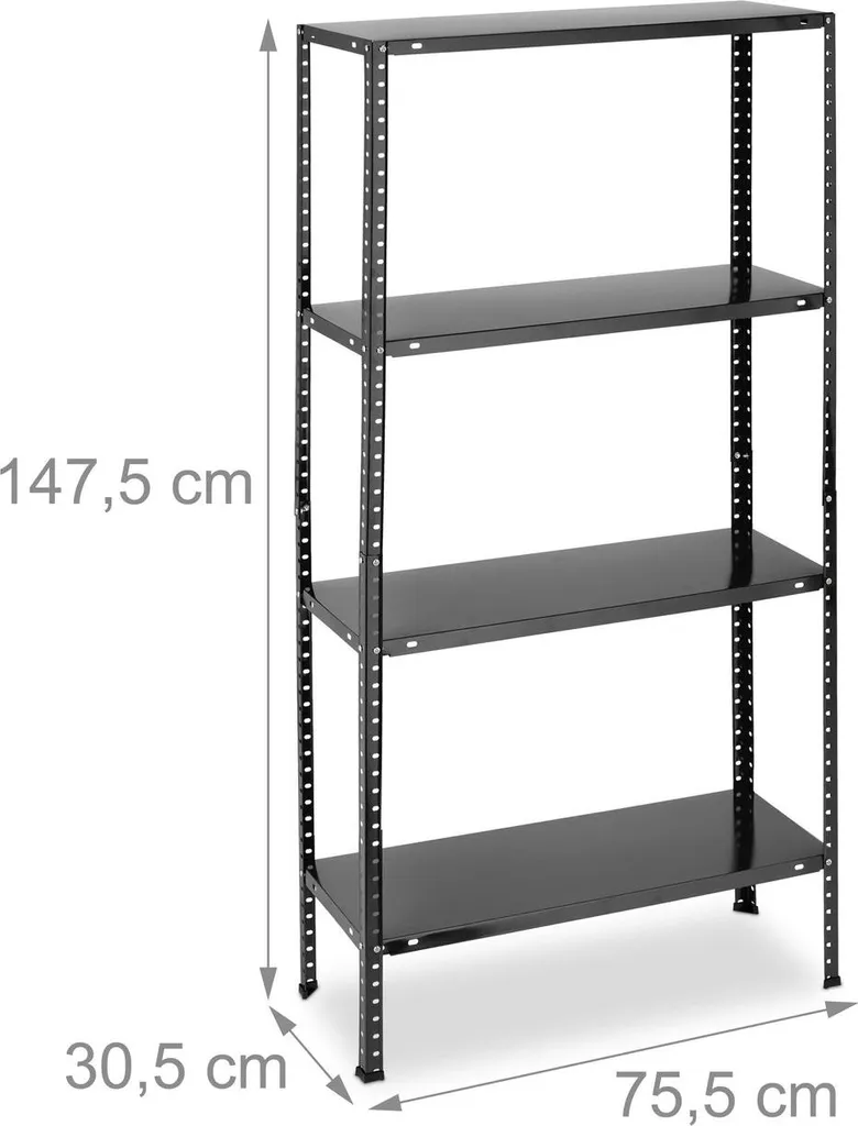 Étagères robustes noires 4 niveaux modulables - Charge lourde de 700 kg - 4