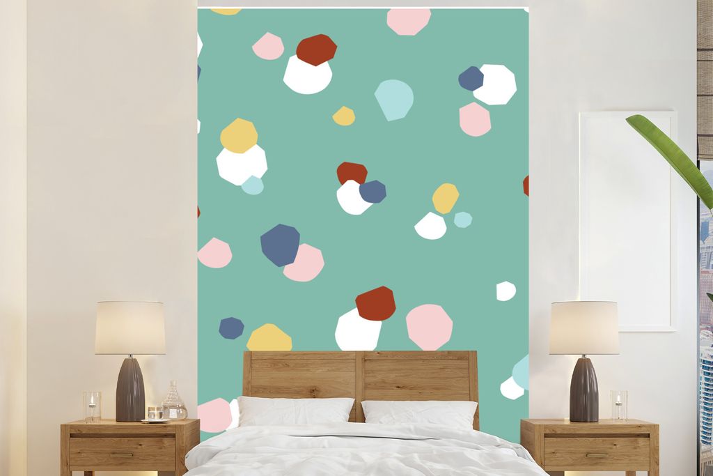 MuchoWow Fototapete für Wohnzimmer oder Schlafzimmer Wandtapete Vinyl Motivtapete Kinder - Dots - Grün - 195x300 cm - Das Hintergrundbild