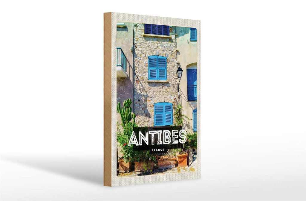 Holzschild Reise 20x30cm Antibes France Altstadt Reiseziel
