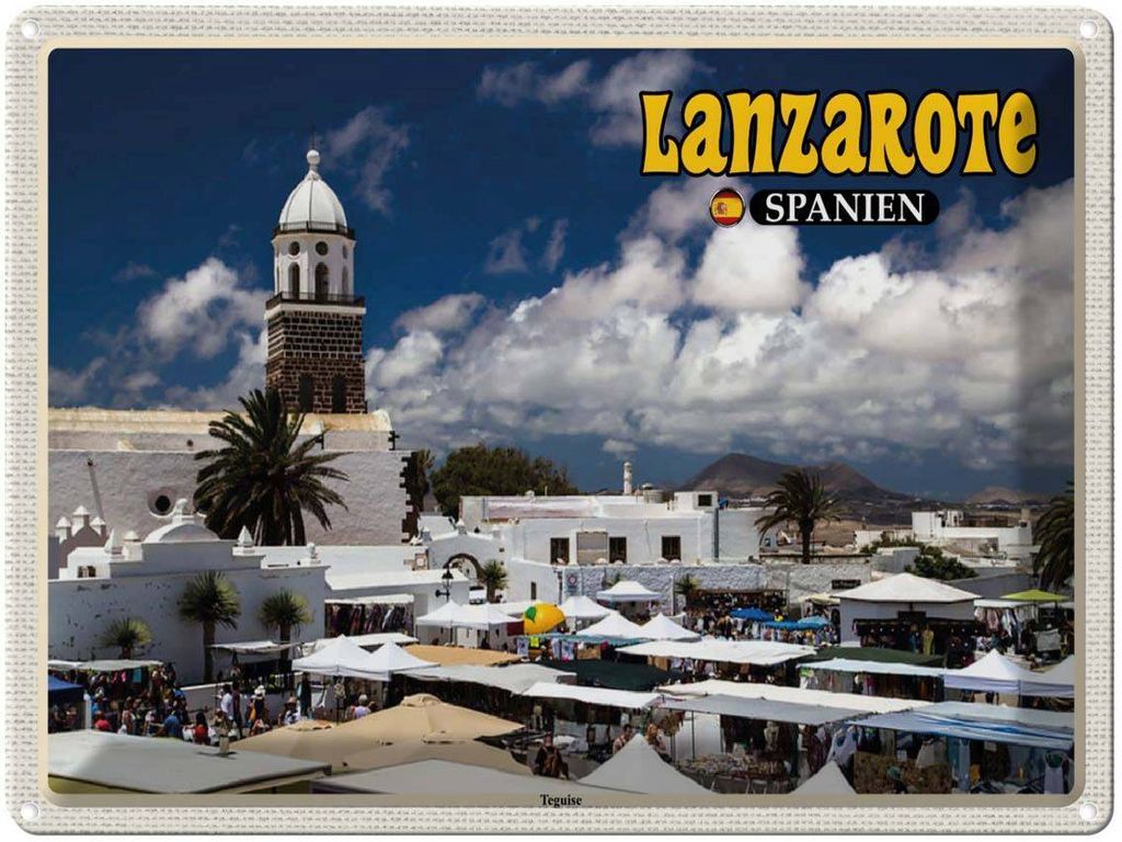 vianmo Blechschild 30x40 cm Lanzarote Spanien Teguise Stadt Kirche Bildmotiv Reisemotiv Abenteuer Reisen