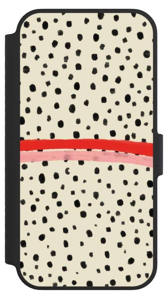 NIVOCASE Klapphülle für Apple iPhone 14 Handyhülle aus Kunst Leder NIVOflip schwarz Kunst Punkte Streifen