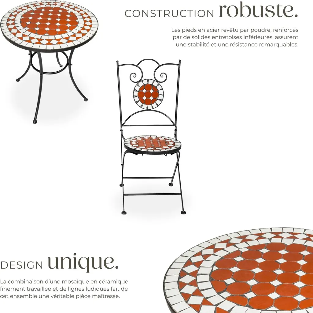 Ensemble table et chaises de jardin marron durable et facile à laver