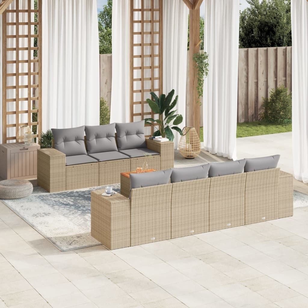 Design 8-tlg. Garten-Sofagarnitur mit Kissen Beige Poly Rattan, Gartenmöbel-Sets 2024 Neu