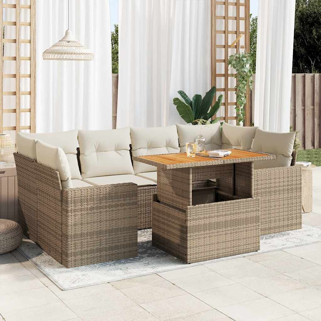Eleganten-Stil 7-tlg. Sitzgruppe Lounge Gartensofa mit Kissen Beige Poly Rattan - Garten-Sofagarnitur CHY21367975