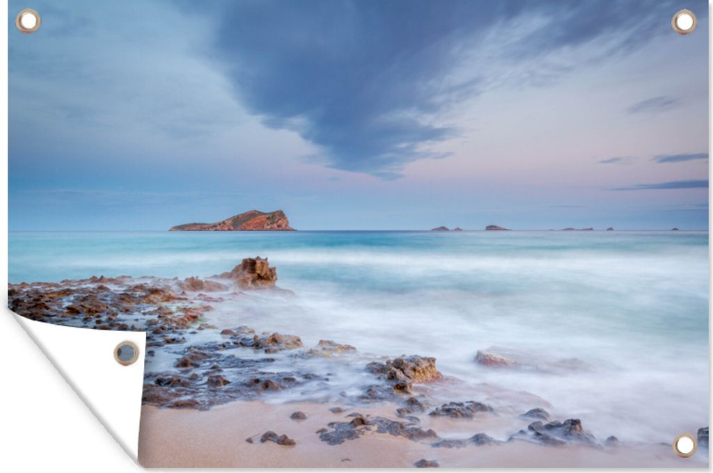 MuchoWow 120x80 cm Outdoor-Poster Gartendeko Sichtschutz Garten Poster für den Garten Blick auf den Strand Cala Comte auf Ibiza
