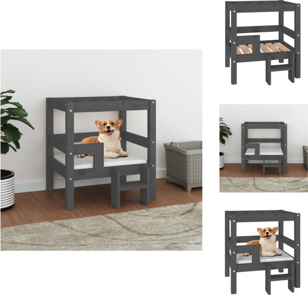 vidaXL Hundebett Grau 55,5x53,5x60 cm Massivholz Kiefer - Hundebetten