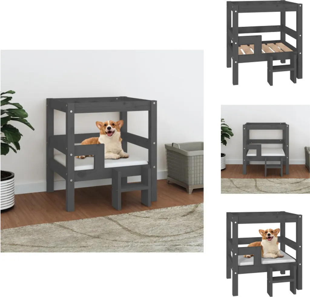 Lit pour chien en bois massif gris vidaXL cadre robuste 60 cm