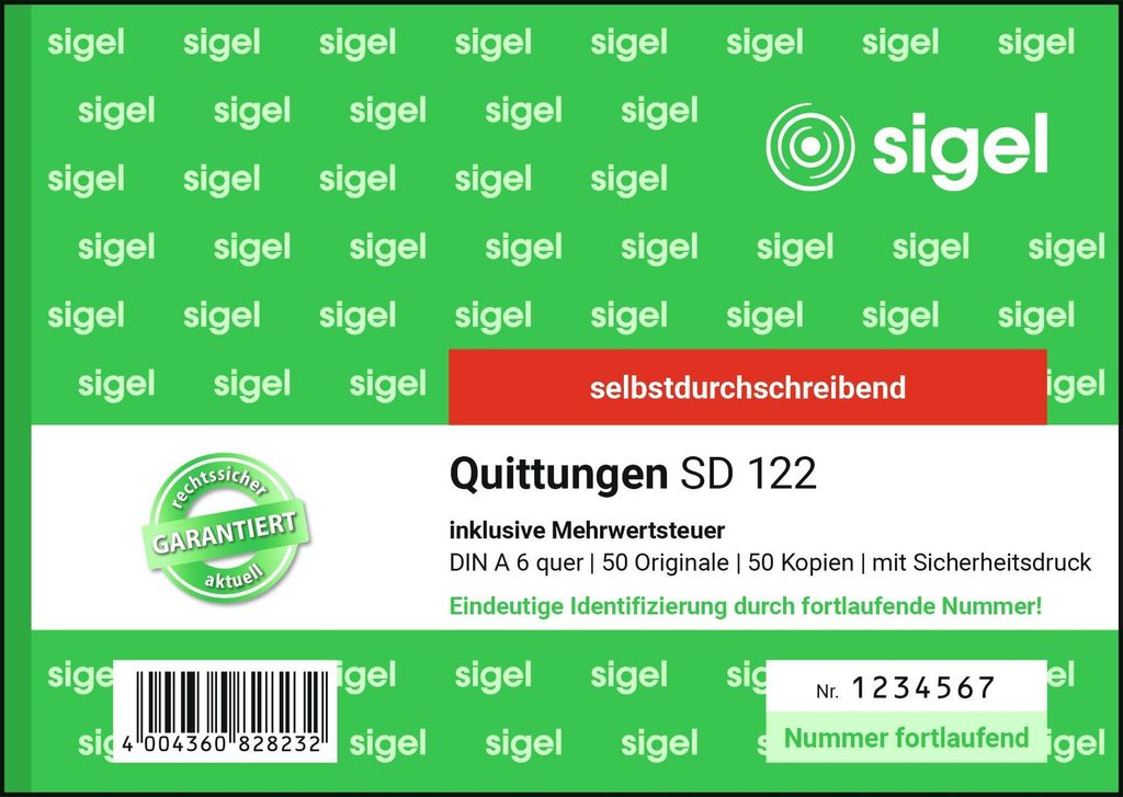 SIGEL SD122 Quittungen inkl. MwSt., mit fortlfd. Produktbild 