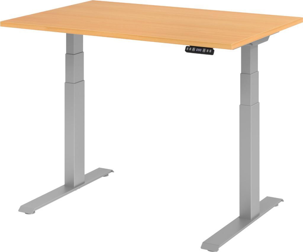 bümö Schreibtisch elektrisch XDKB - Gestell: Silber, Nachbildung: Buche, Größe: 120 x 80 cm
