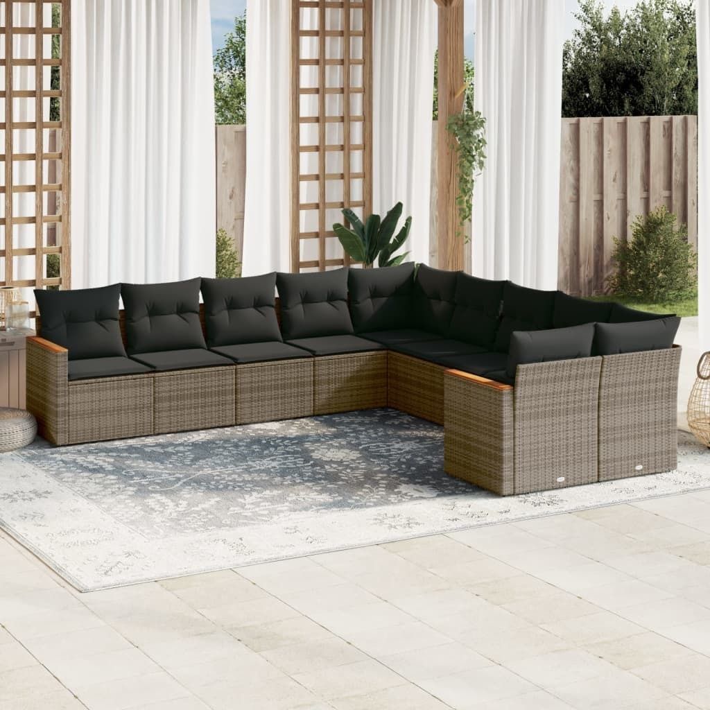 10-tlg. Garten-Sofagarnitur mit Kissen Grau Poly Rattan 3226354