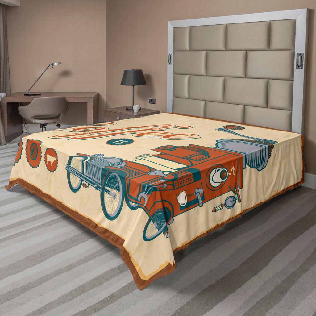 ABAKUHAUS Retro Bettlaken, Kunst Commercial Design Von Vintage Truck Mit Kaffeemühle Old Fashioned, weiches bequemes oberes Bettlaken für ein dek...