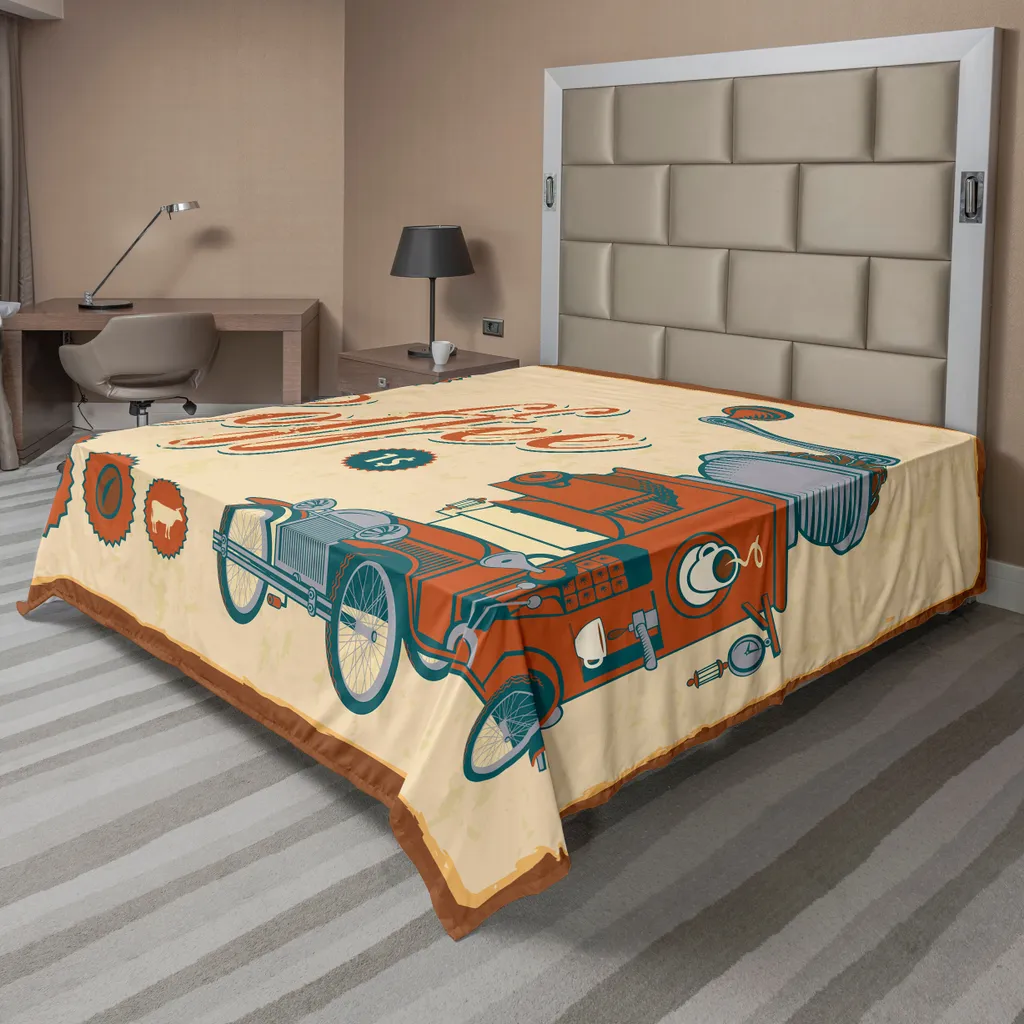 Drap Plat XXL 266x260 cm Anti-Plis pour Lit Douillet Décoration Camion