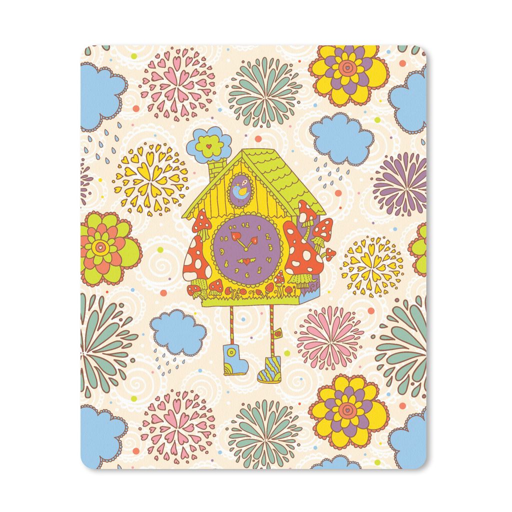 MuchoWow Mauspad Mousepad Kuckucksuhr - Muster - Pilz - Blumen 30x40 cm - Mousepads - Maus Mat - Pad - Mausunterlage - Mausmatten