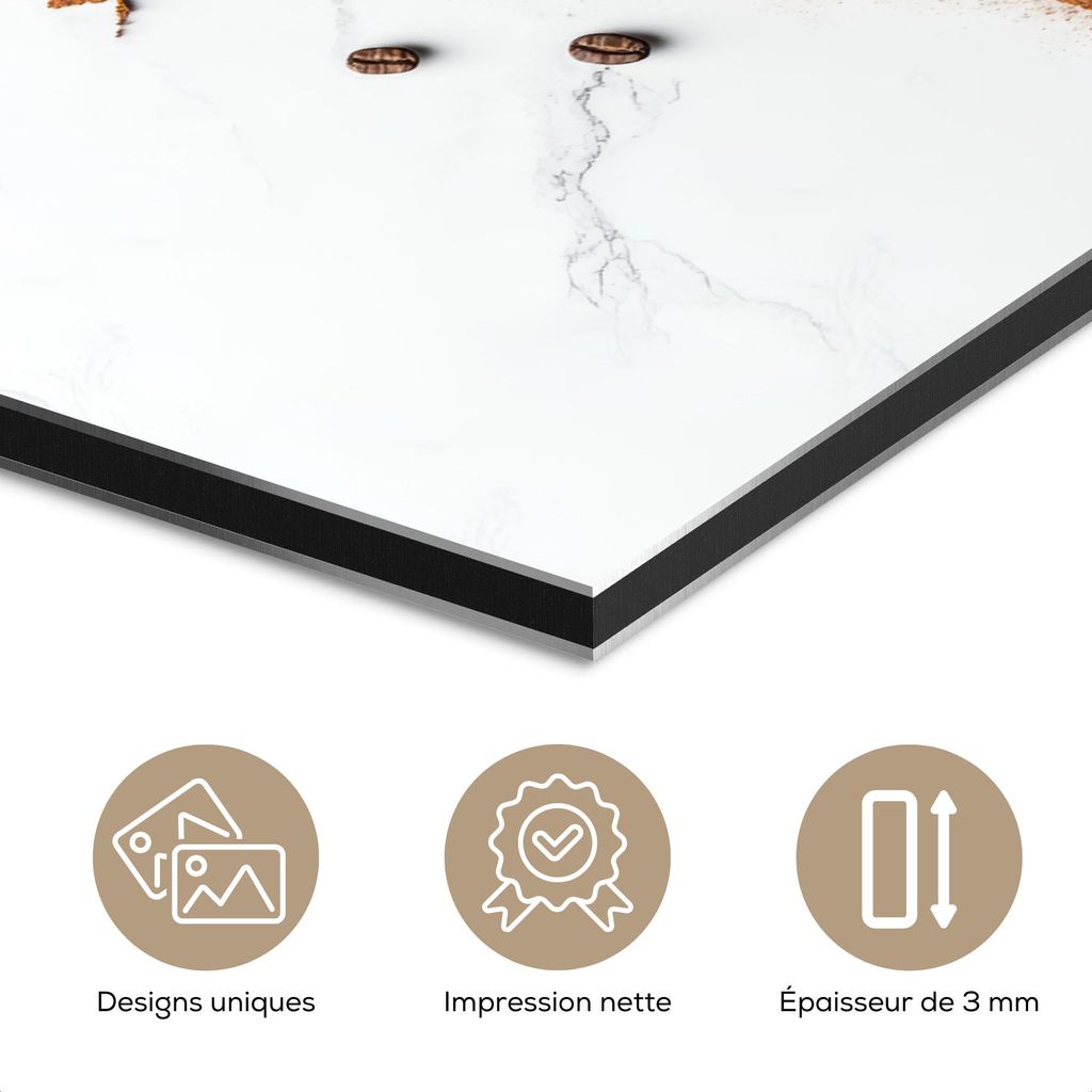 MuchoWow Wanddekoration Metall Metallbild Wandkunst 120x60 cm Weltkarte - Kaffee - Marmor MuchoWow Aluminium Gemälde - Metalbilder