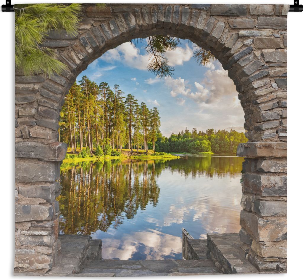 MuchoWow Wandteppich Wandbehang Landschaft - Ausblick - Wasser 90x90 cm Tapisserie Dekoration Wandtuch - Wandaufhänger