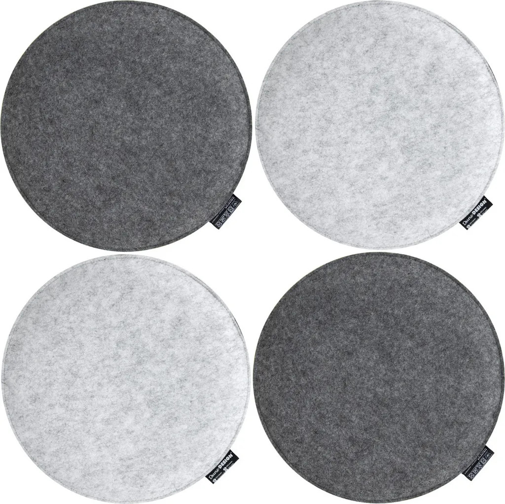4 Cuscini per Sedia Feltro Rotondi 35 cm | Reversibile Grigio 3cm