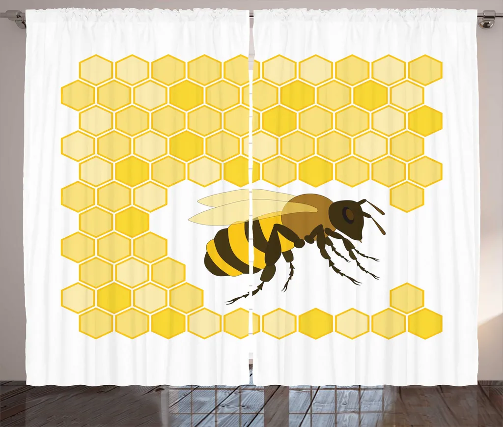Rideau Grande Largeur à Boucles et Crochets Motif Abeille 280x225 cm