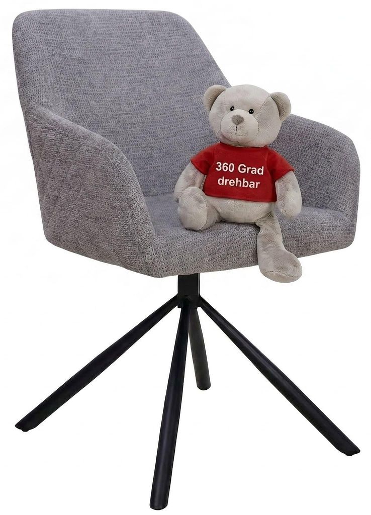 Esszimmerstuhl Cuneo Mouse Grey, Polsterstuhl drehbar mit Armlehne & Metallgestell