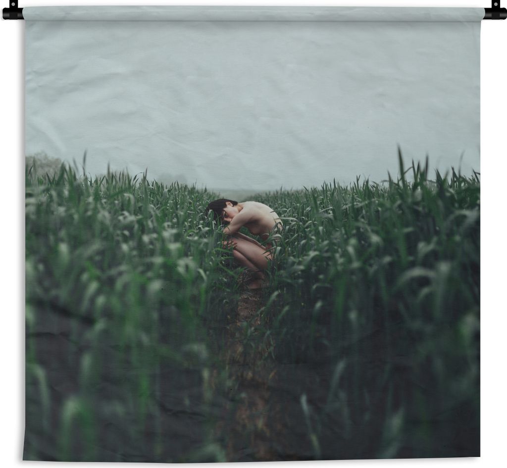 MuchoWow Wandteppich Wandbehang Frau - Gras - Natur - Körper - Abstrakt 60x60 cm Tapisserie Dekoration Wandtuch - Dekorationen - Wand Decke