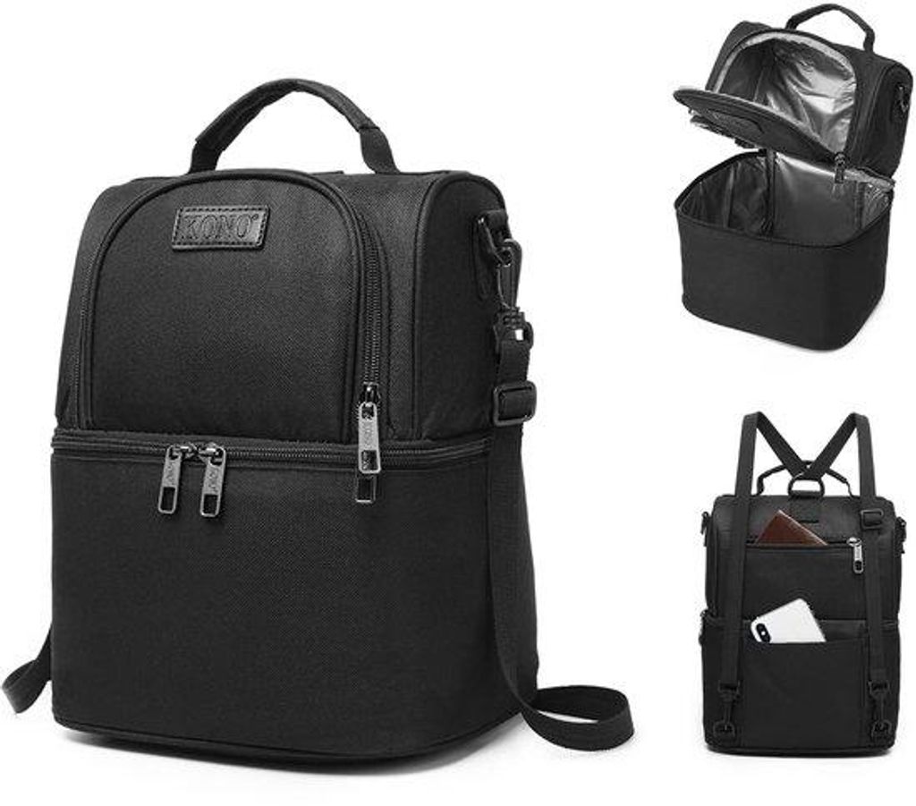 Isolierende Picknicktasche für Erwachsene und Kinder, thermische Lunchbox, Picknicktasche für Schule, Camping, Bauen (schwarz)