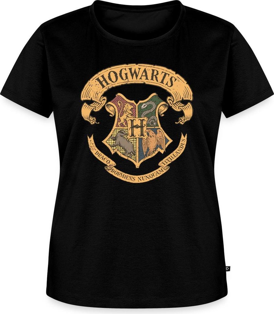 Spreadshirt Harry Potter Hogwarts Wappen Frauen Premium T-Shirt, 3XL, Schwarz