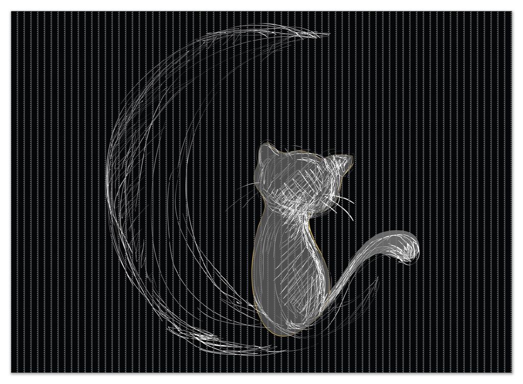 Wallario Duschmatte Antirutschmatte Badmatte Fußmatte Katze sitzt auf dem Mond - illustriert in weiß auf schwarz, Größe ca. 90 x 65 cm