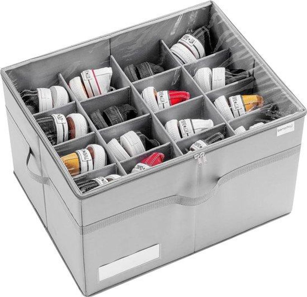Gepackte Schuhboxen für Schrank - Große Schuhboxen - Platzsparende Schuhhalter - Grau