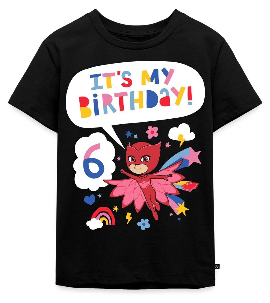 Spreadshirt PJ Masks Eulette Geburtstags Design 6. Geburtstag Kinder Premium T-Shirt, 134/140 (8 Jahre), Schwarz