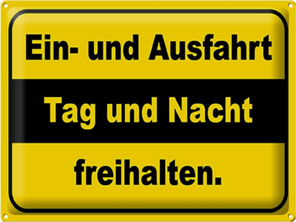 Blechschild Ausfahrt Tag Nacht freihalten, 40 x 30 cm, Blechschilder Achtung Widerrechtlich