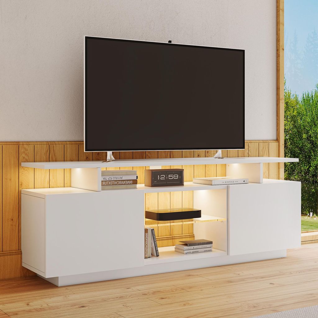 STILVORA weißer TV-Schrank mit 16-farbiger LED-Beleuchtung, Aufbewahrungsschrank für 60-Zoll-TV, 16-farbige Lichtleiste, hochglänzende Türblät...