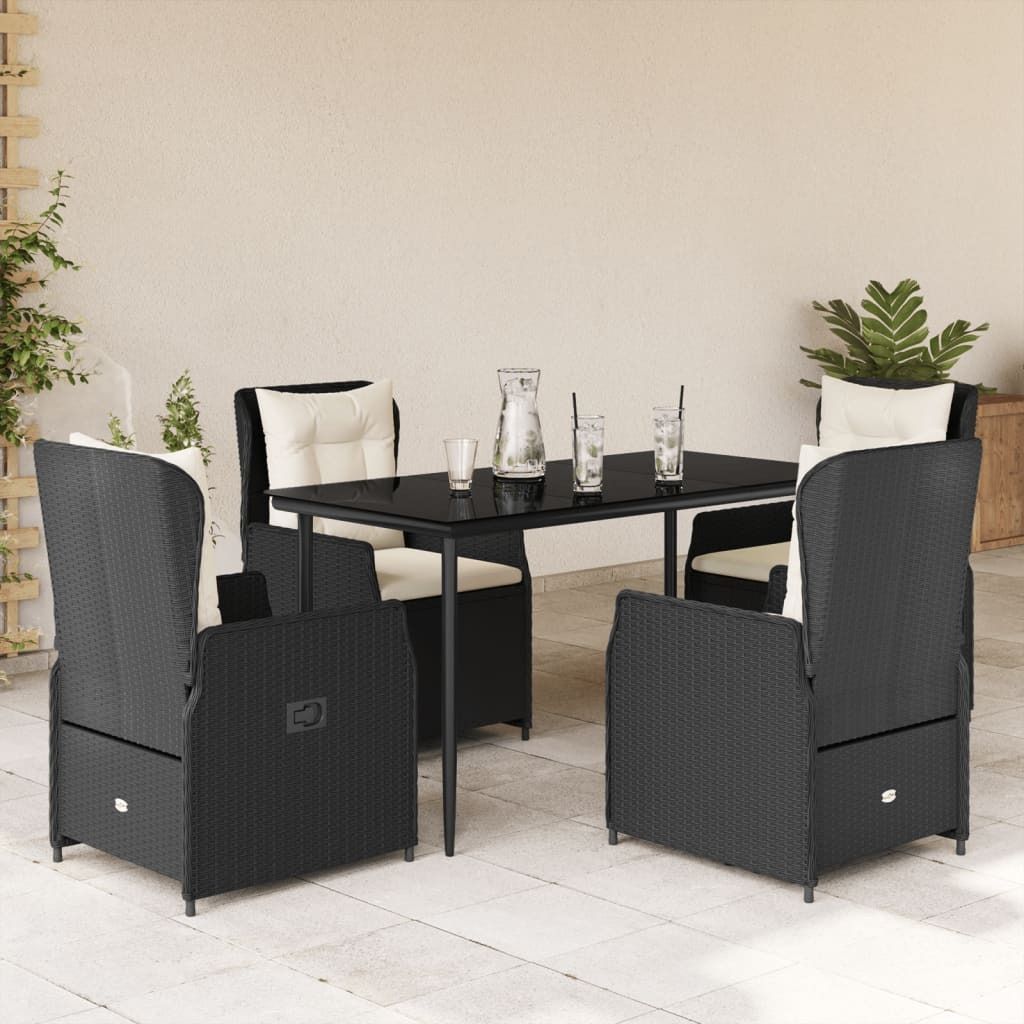 "Rabatt" 5-tlg. Garten-Essgruppe - mit tishe & Stuhl - mit Kissen Schwarz Poly Rattan - Lounge-Dining set CC10270
