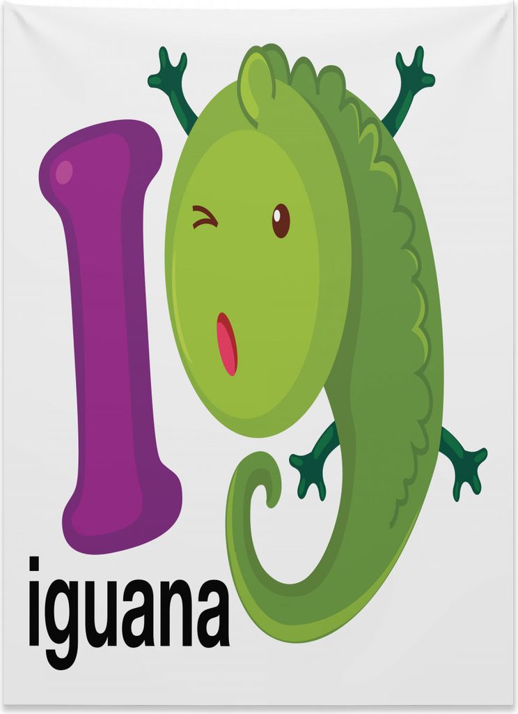 Abakuhaus Leguan Wandteppich, Großbuchstabe mit Cartoon aus Weiches Mikrofaser Stoff Kein Verblassen Klare Farben Waschbar, 110 x 150 cm, Lila Gr...