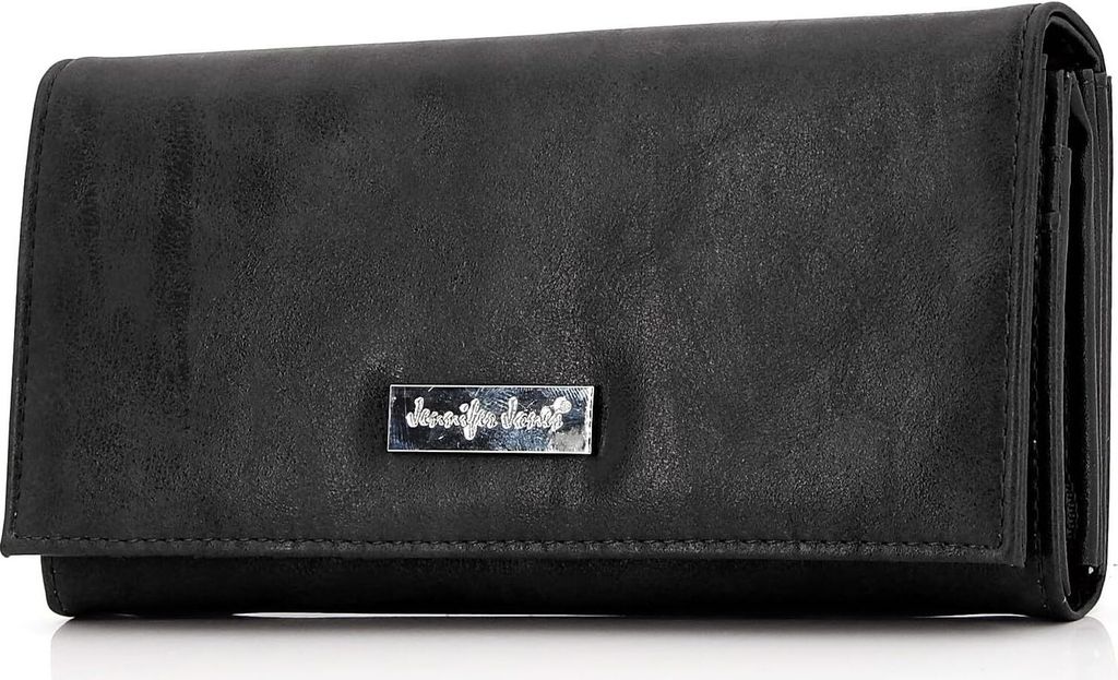 Damen Portemonnaie mit Viele Kartenfächer, Geldbeutel Damen aus Kunstleder, Geldbörse für Frauen (Schwarz)