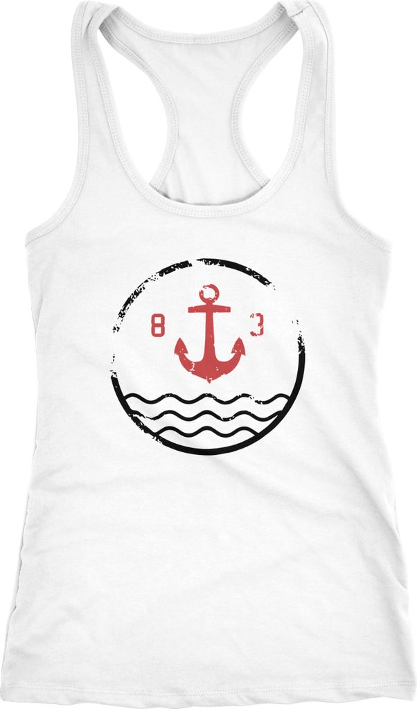 Damen Tank Top Anker Vintage Wellen minimalistisch Racerback Tanktop Neverless weiß L
