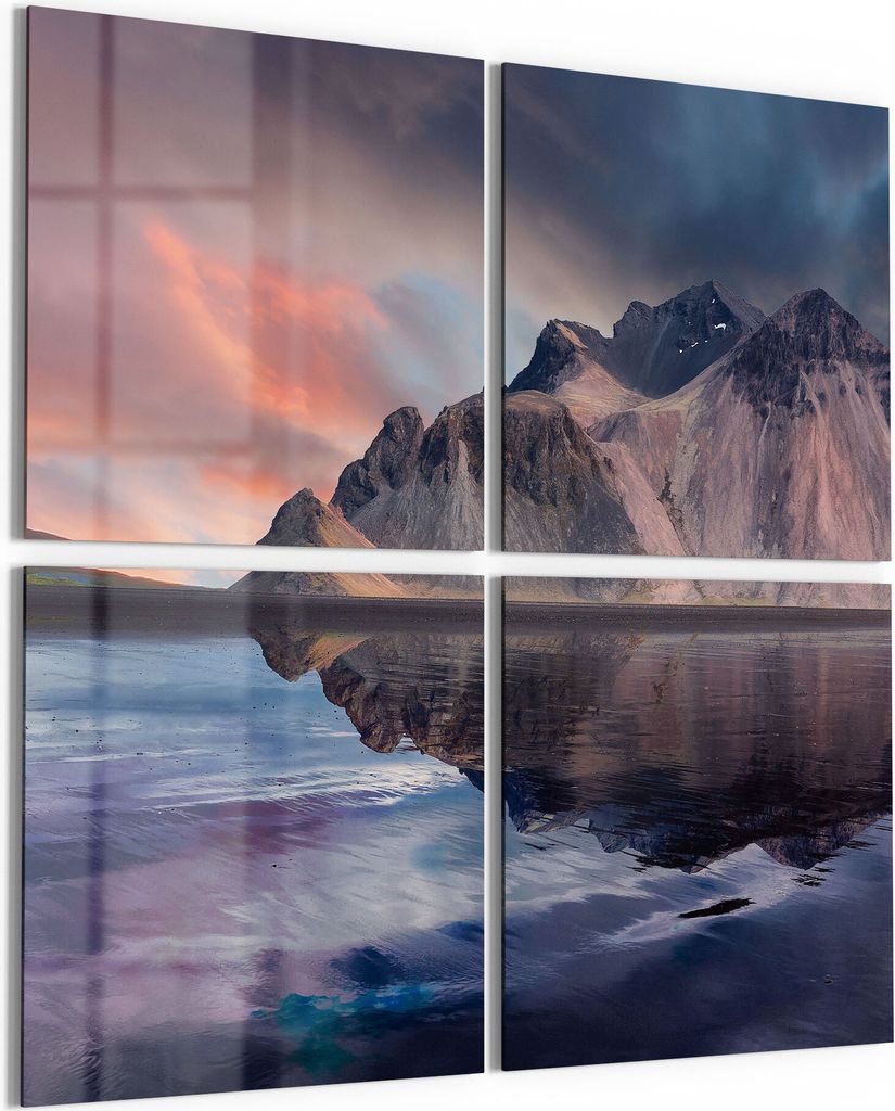 DEQORI Glasbild Echtglas 4x50x50 cm 'Dramatisches Vestrahorn' Wandbilder XXL groß