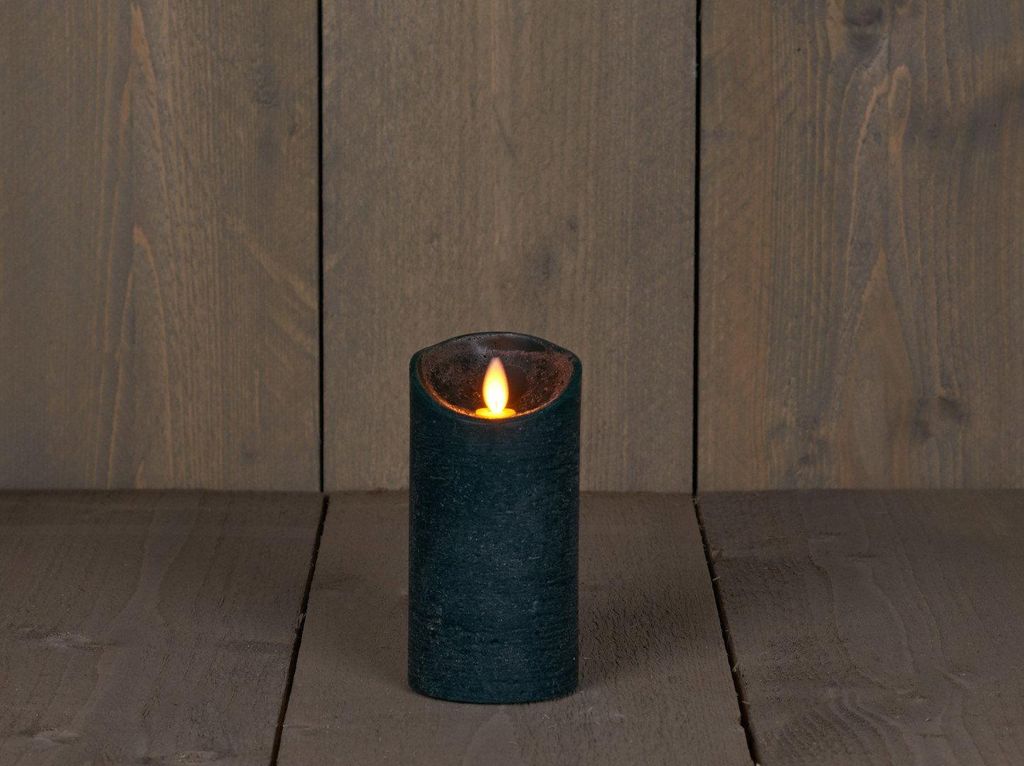 Kaars wax rustiek bewegende vlam 7,5x15 cm antiek groen Productafbeelding 
