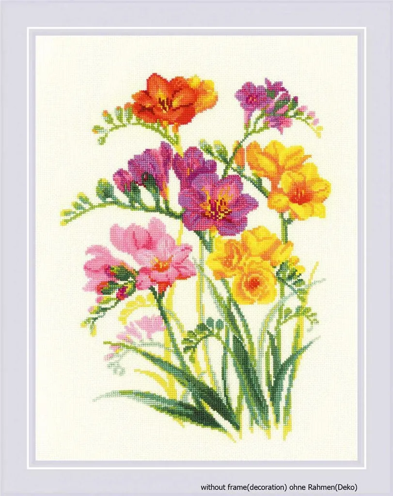 Kit de Broderie Point de Croix avec Toile Aïda Motif Fleurs 21x30