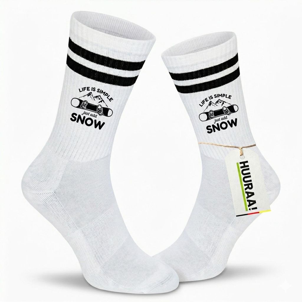 Huuraa Unisex Socken Snowboard Just add snow 42/46 Black Baumwolle Tennissocken Geschenkidee