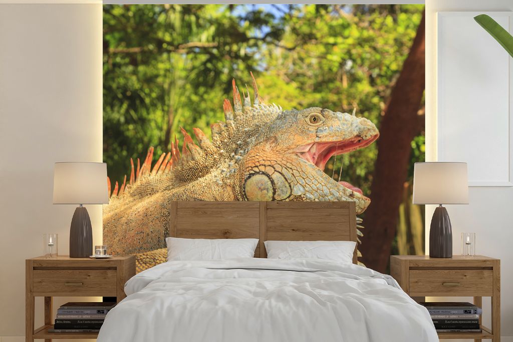 MuchoWow Fototapete für Wohnzimmer oder Schlafzimmer Wandtapete Vinyl Motivtapete Leguane auf den Bay Islands - 350x350 cm - Schlafzimmertapete